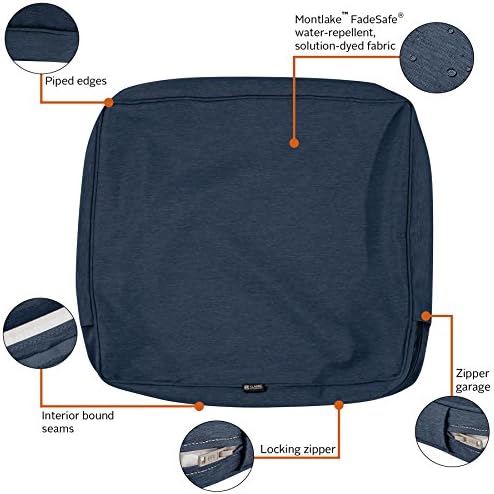 Classic Accessories Montlake Water-Resistant 21 x 22 x 4 Inch Outdoor Back Cushion Slip Cover, Patio Furniture Cushion Cover, Heather Indigo Blue, Patio Furniture Cushion Covers - Image 4