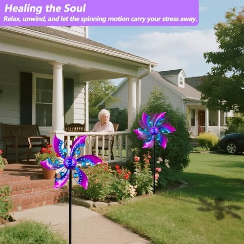 Metal Wind Spinner for Yard, 37" Garden Decor, Purple Finish - Image 3