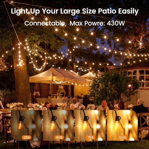 OHLUX Outdoor String Lights, 27FT LED Patio Lights with 13 Dimmable Plastic G40 Globe Bulbs(1 Spare), 2200K Waterproof Connectable Hanging Lights for Backyard Porch Cafe Party Decor E12 Socket Base - Image 6