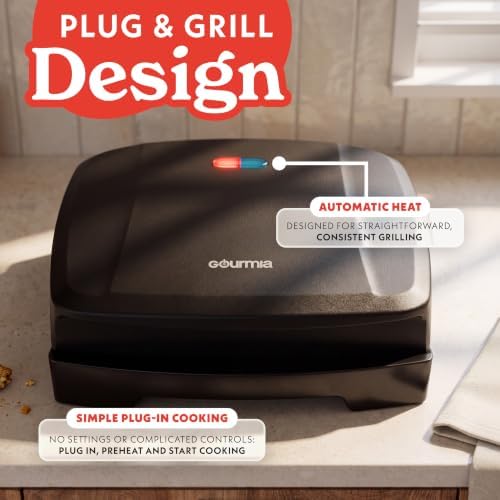 Gourmia Indoor Grill & Panini Maker – 4 Serving Contact or Open Grill, Nonstick Ceramic, Preheat Indicator Light, Slope Design with Removable Dishwasher Safe Drip Tray - Image 3