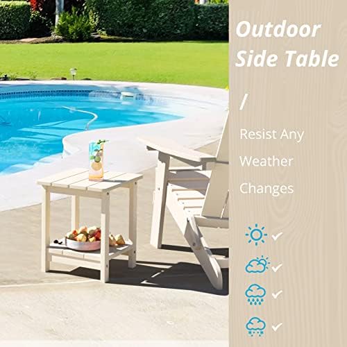 LUE BONA Outdoor Side Table, 2-Tier HDPS Small Patio Table, Sand - Image 3