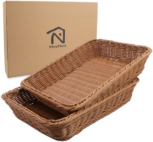 WeeNest Wicker Bread Basket, Rectangle Resin Wicker, 2 pcs, Light Brown by WeeNest