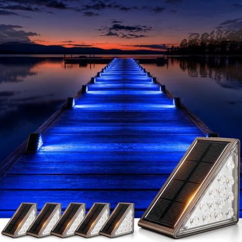 Blue Solar Lights for Outside, Solar Deck Lights Outdoor Waterproof, Step by JOFIOS