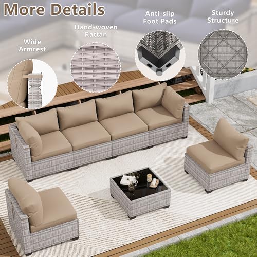 LOUVIXA 7 Piece Outdoor Patio Furniture Set, Outdoor Sectional Sofa, Wicker Rattan Patio Furniture, Patio Conversation Set with Coffee Table & Cushions - Image 4