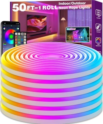SINLEY Led Neon Rope Light 50FT,Control with App/Remote,Flexible Led Rope Lights,Multiple Modes,IP68 Outdoor RGB Neon Lights Waterproof,Music Sync Gaming Led Strip Lights for Bedroom Indoor by Unknown