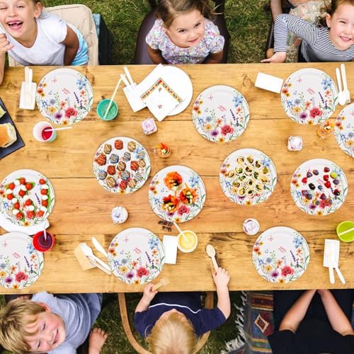 FOIMAS 50pcs Wildflower Paper Plates,7 Inch Spring Floral Disposable Plates Tableware Plate for Spring Summer Birthday Baby Shower Picnic Party Supply - Image 4