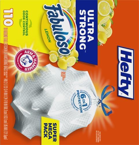 Hefty Ultra Strong 13 Gallon Trash Bags,Tall Kitchen Trash Bags 13 Gallon Size,Resist Leaks,Punctures,and Rips,Continuous Odor Control,White,Fabuloso Lemon Scent,110 Count,(Pack of 3) - Image 3