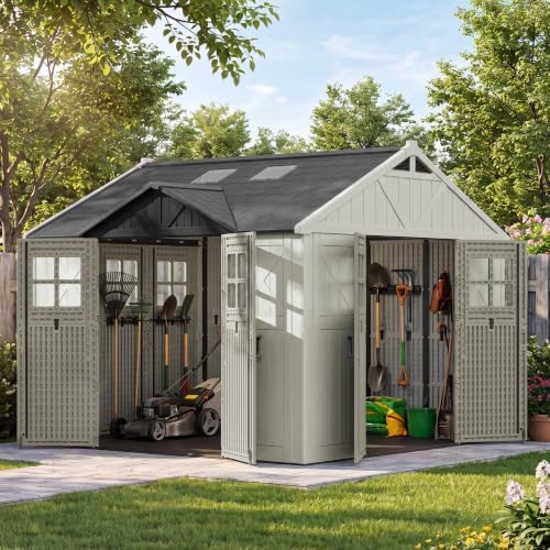 Patiowell 10x10 FT Resin Outdoor Storage Shed with Floor & 3 Lockable Doors by Patiowell