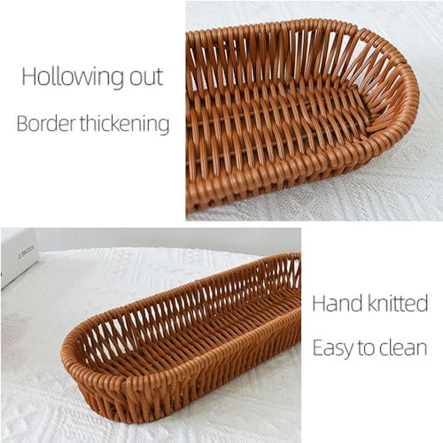 Silverware Organizer Basket, Outdoor Dining Cutlery Baskets, Small Wicker Bread Cracker Basket, Stackable Wicker Storage Baskets for Spoons Forks Knives Stationery (Oval) - Image 7