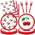 48Pcs Cherry Birthday Decorations Summer Fruit Theme Tableware Set Disposable Plates Napkins Forks Serves 16 Baby Shower Cherry Party Decorations by Unknown