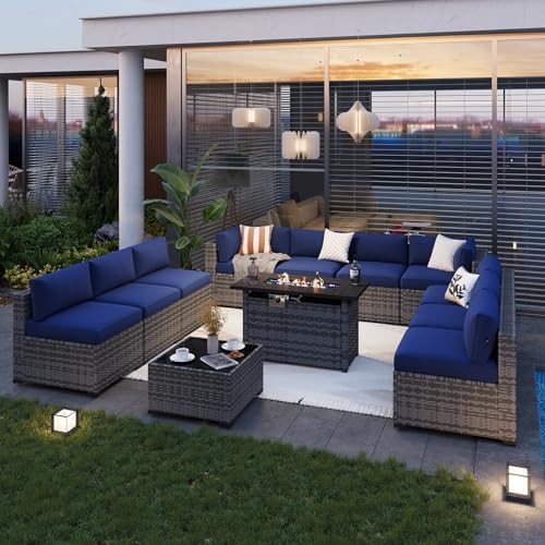 Aoxun Patio Furniture Sets, 12-Piece Outdoor Patio Furniture with 44'' Propane Gas Firepit Table, Wicker Outdoor Conversation Set Sectional Sofa for Backyard, Poolside, Garden - Image 2