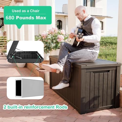 200 Gallon Waterproof Resin Outdoor Storage Box with Hydraulic Gas Strut & Metal Support Rod, Soft Close Lockable Deck Storage Container for Patio Furniture, Garden & Pool Supplies, Black - Image 2