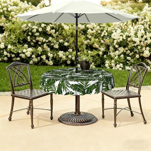 LVTXIII Outdoor Tablecloth with Umbrella Hole and Zipper, 60 Inch Water-Repellent Patio Table Cloth, Round Table Covers for Backyard Garden, Palm Green - Image 6