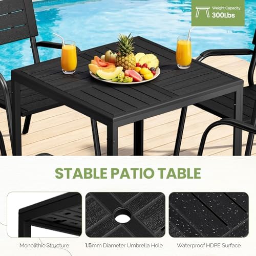 VINGLI Outdoor Patio Dining Set,5 Piece Square Table Patio Furniture Set,HDPE All-Weather Material Outdoor Dining Table and Chair for Garden, Backyard, Poolside,Black - Image 4
