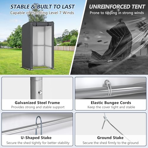 COVERONICS 3' x 3' Outdoor Portable Storage Shelter Shed, Grey - Image 6