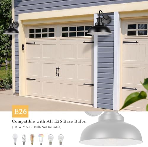 Outdoor Barn Lights Outdoor Wall Sconces Farmhouse Exterior Wall Mount Light Vintage Outside Wall Lighting Fixture Industrial Black White Lanterns for Porch, Entryway, Garage, 2 Pack - Image 4