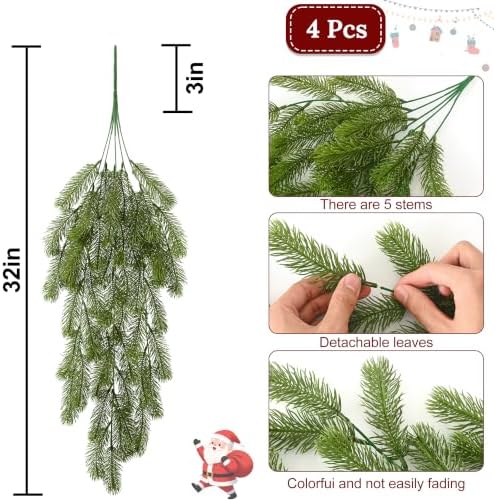 Waipfaru 4Pcs Artificial Hanging Plants, Pine Christmas Teardrop Swag - Image 2