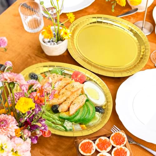 50 Pcs Foil Gold Disposable Oval Plates, 12.2" X 10.2" Large Paper Plates - Image 5