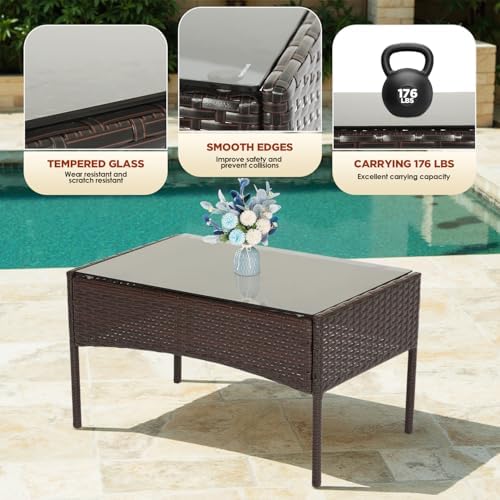 FDW 4-Piece Patio Furniture Set | Brown & Blue | Outdoor Wicker Furniture - Image 5
