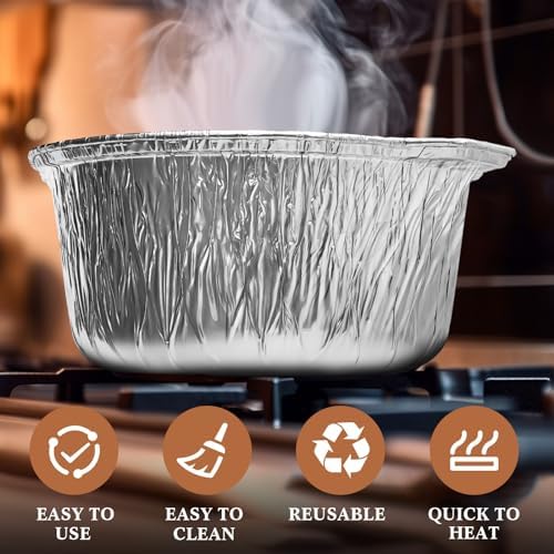 Ziliny Disposable Aluminum Pot with Lid Round Foil Pans Disposable Cookware Food Container for Vacation Trips Camping Baking Heating Cooking(24,33.8 oz) - Image 4