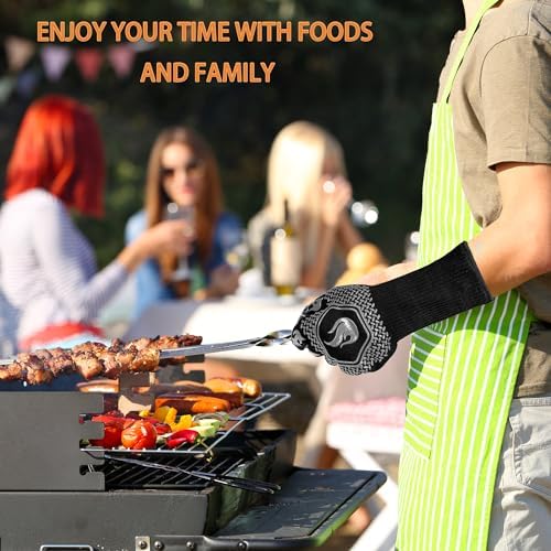 BBQ Gloves 1472F Heat Resistant Non-Slip Silicone 13.5in (Grey) - Image 6