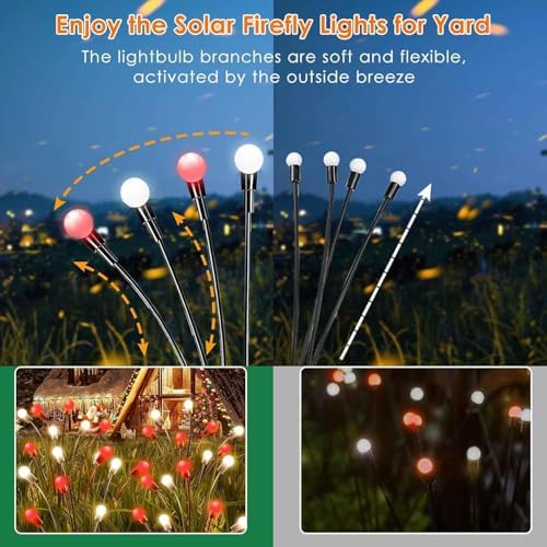 OZS 6Pack Total 48LED Solar Garden Lights Christmas Fairy Outdoor - Solar Firefly Lights Fairy Outdoor, Sway by Wind, Waterproof for Pathway Patio Yard Christmas Decorations(Red&White) - Image 5