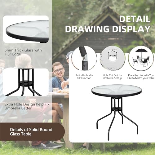 Vongrasig 6 Piece Folding Patio Dining Set,Small Metal Outdoor Garden Patio Table and Chair Set w/Umbrella for Lawn,Deck,Backyard,Black - Image 5