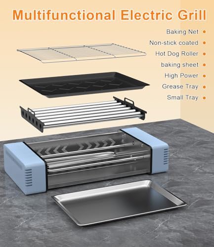 3-in-1 Electric Grill with Hot Dog Roller, Portable Indoor Outdoor BBQ Grill, Griddle and Sausage Roller Machine with Removable Non-Stick Plate & Drip Tray, for Tailgate, Camping, RV, Home Kitchen - Image 6