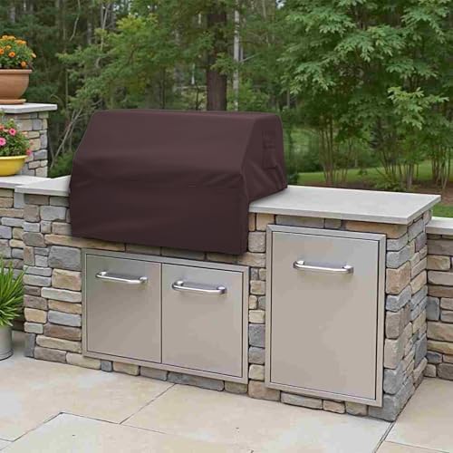 Covers & All Built-in Grill Cover for Outdoor Grill – Heavy Duty 12 oz Waterproof Built-in BBQ Grill Cover, PVC-Coated Polyester with Elastic Hem for Snug Fit (34 x 30 x 18 inches, Coffee) - Image 4