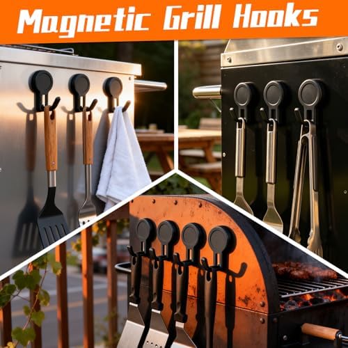 4 Pack Magnetic Grill Hooks, Strong Magnetic Hook for Grill, Rust Proof & Heavy Duty Outdoor Magnetic Hooks, Grills Magnetic Hooks for Barbecue Tool, Outdoor Hanging, Refrigerator, Grill, Kitchen - Image 7