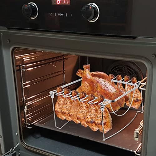 3-in-1 Rib Rack for Smoking & Chicken Leg Rack for Grill - Holds 6 Large Ribs, 12 Chicken Leg Wing, 1 Whole Chicken - Premium Foldable Space-Saving Chicken Drumstick Rib Racks for Grilling & Smoking - Image 6
