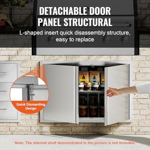 VEVOR BBQ Access Door, 36W x 24H Inch Double Outdoor Stainless Steel Flush Mount Vertical Door with Recessed Handles for BBQ Island, Grilling Station - Image 4