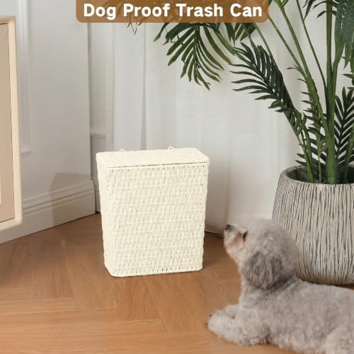 iEGrow Paper Rope Trash Can,Bathroom Trash Can with Lid, 3 Gallon Wicker Waste Basket with Removable Liner, for Bedroom, Living Room, Toilet, Under Sink Creamy White - Image 5