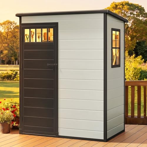 DWVO 5x3FT Outdoor Storage Shed with Fence-Style and Side Windows, Floor, Lockable Doors, Plastic Storage for Backyard and Garden, Blue-Gray by DWVO