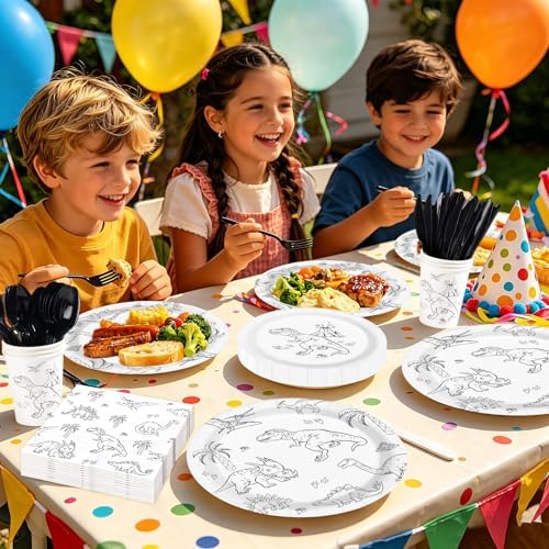 168 Pcs Black Line Art Dinosaur Party Decorations, Serves 24 - Image 6