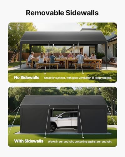 VEVOR 12x20 FT Heavy Duty Carport, Portable Car Canopy with Removable Sidewalls and Door, Outdoor Car Shelter, UV-Resistant, Water-Resistant, All-Season Car Shelter for Cars, Boats, and Equipment - Image 6