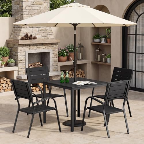VINGLI Outdoor Patio Dining Set,5 Piece Square Table Patio Furniture Set,HDPE All-Weather Material Outdoor Dining Table and Chair for Garden, Backyard, Poolside,Black - Image 7