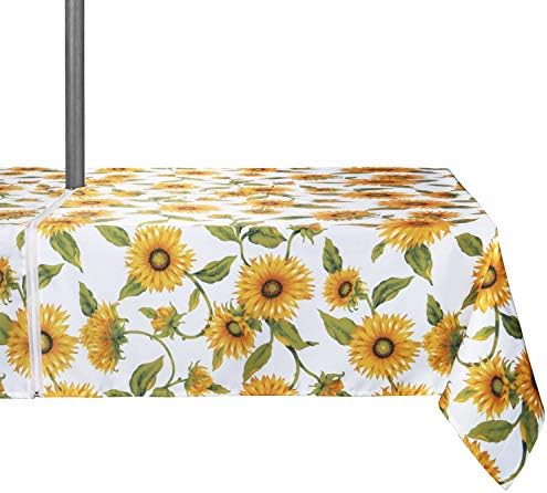 ColorBird Sunflower Outdoor Tablecloth Water Resistant Spillproof Polyester Fabric Table Cover with Zipper Umbrella Hole for Spring Summer Patio Garden Tabletop Decor, 60 x 84 Inch, Zippered by ColorBird