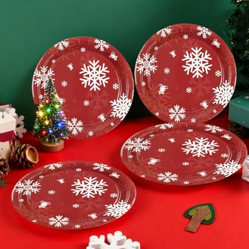 50PCS Christmas Paper Plates, 7 Inches Xmas Plates Disposable Red Snowflake Dinner Dessert Tableware Dinnerware Set for Christmas Winter Holiday Party Supplies Decorations Table Decor - Image 5