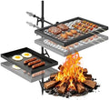 VEVOR Heavy Duty Swivel Campfire Grill, Double Layer Portable Camping Grill Grate & Griddle, Sturdy Steel BBQ Mesh, 360° Height Adjustable Over Fire Pit, for Outdoor Open Flame Cooking, Black by VEVOR