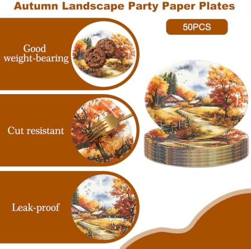 AnyDesign 50 Pcs Fall Paper Plates 12 Inch Large Watercolor Landscape - Image 3
