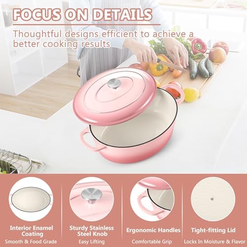 TeamFar 7QT Oval Dutch Oven, Enameled Cast Iron Dutch Oven Pot with Lid - Image 4