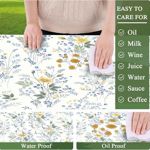 CAPSCEOLL Picnic Table Cover with Bench Covers 5ft - Blue Yellow Flowers - Image 3