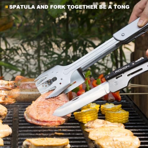ROXON 6-in-1 Folding Grill Utensils Set, 14" BBQ Tools for Camping S601 - Image 2