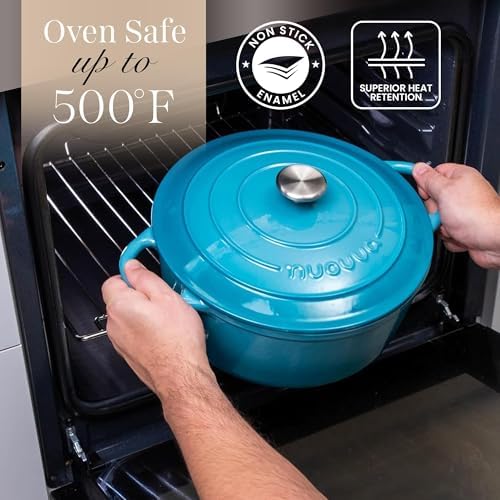 Cast Iron Pot with Lid - Non-Stick Ovenproof Enamelled Casserole Pot, Oven Safe up to 500° F-Sturdy Dutch Oven Cookware - Blue, 5-Quart, 24cm-by Nuovva - Image 5