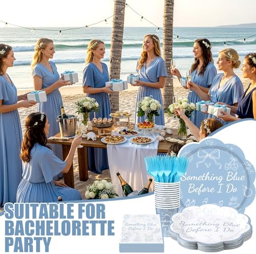 Zubebe 120 Pcs Something Blue Bridal Tableware Serves 24 Plates Cups Napkin - Image 4
