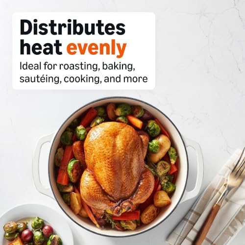 Amazon Basics Enameled Cast Iron Dutch Oven Pot With Lid, 7.3-Quart, Round, Dual Handles, Heavy-Duty, Oven Safe for Stews, Roasting & Baking, Matte White - Image 3