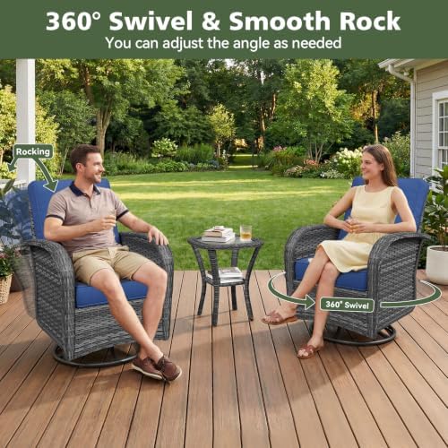 Aoxun 5 Piece Outdoor Patio Furniture Set with Coffee Table, Outdoor Patio Furniture Sets with High Back Swivel Rocker Chairs, Outdoor Sofa Set with Ottoman for Backyard & Garden, Navy Blue - Image 3
