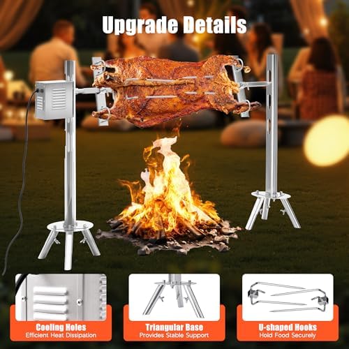 Jocisland 46" Electric Rotisserie Roaster for Pig & Lamb, 132 lbs Load, 45W Motor, Height-Adjustable Stainless Steel BBQ Rotisserie Grill Kit with Triangular Support Stand - Image 7