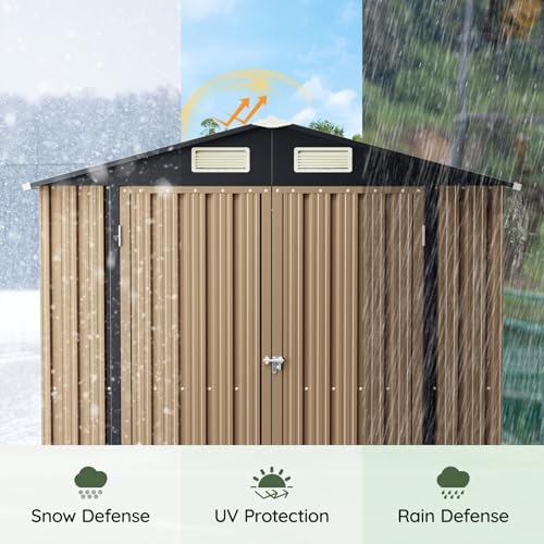 4 x 6 FT Storage Shed with Floor Frame for Backyard, Brown - Image 7